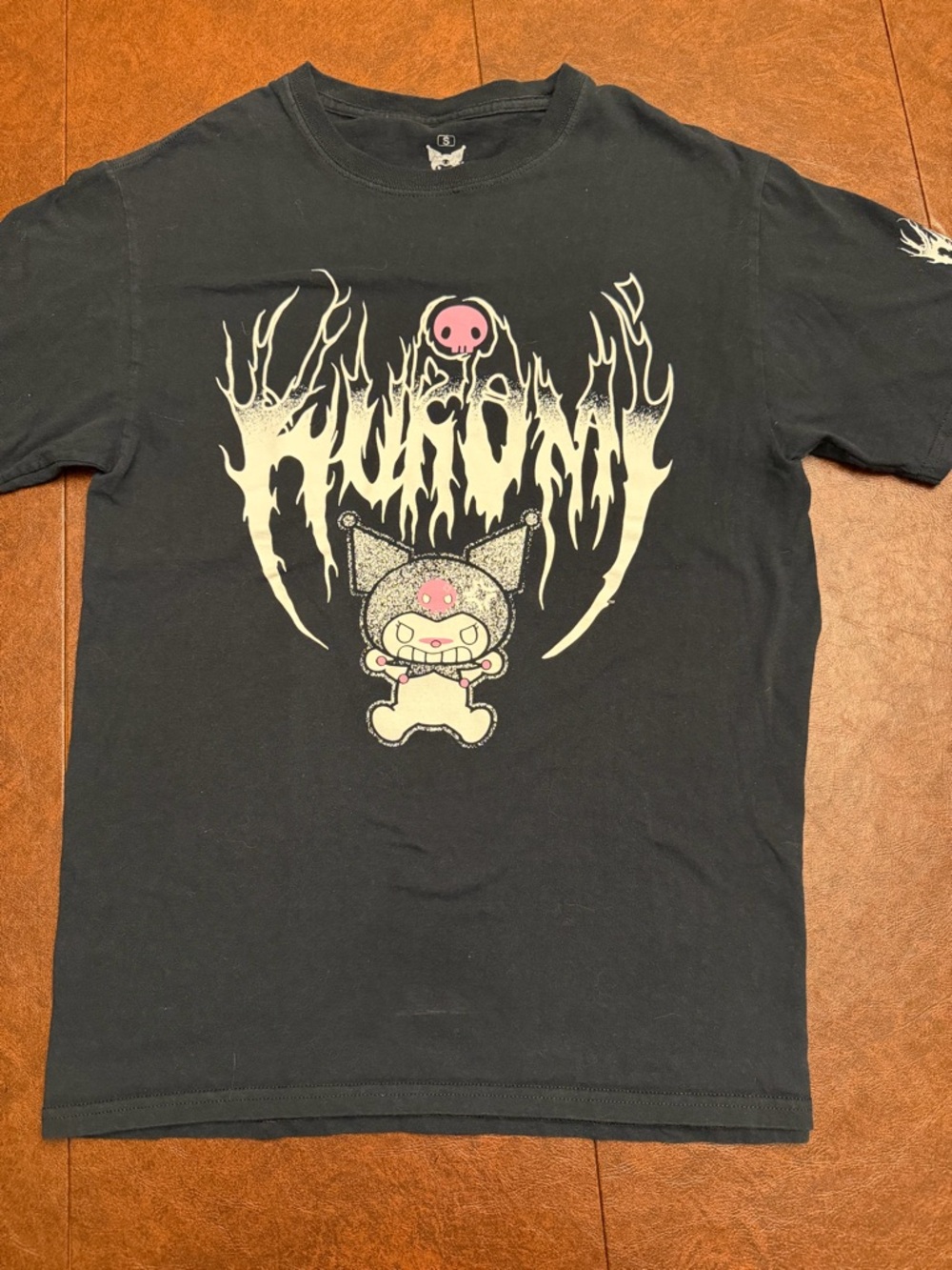 Black Kuromi Graphic Tee with Pink Skull Character